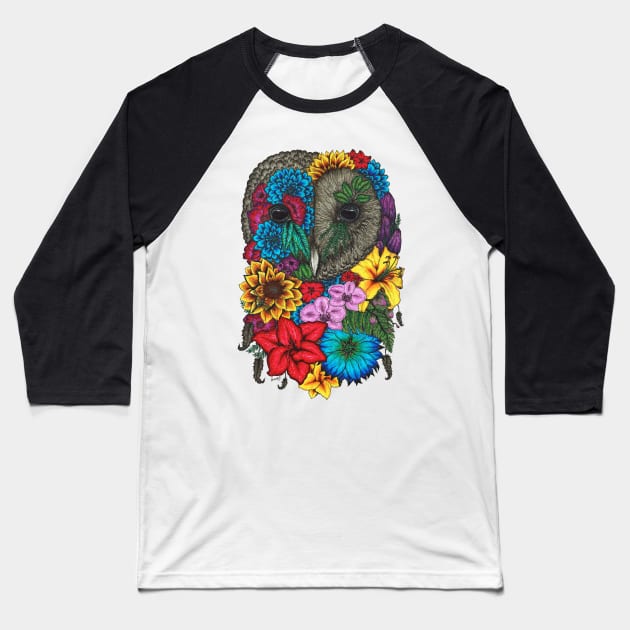 Floral Owl Color White Background Baseball T-Shirt by SamuelJ